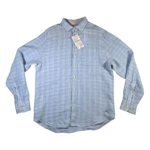 Tommy Bahama Ventana Plaid Button Up Linen Shirt Men's Sz Medium Blue MSRP $128